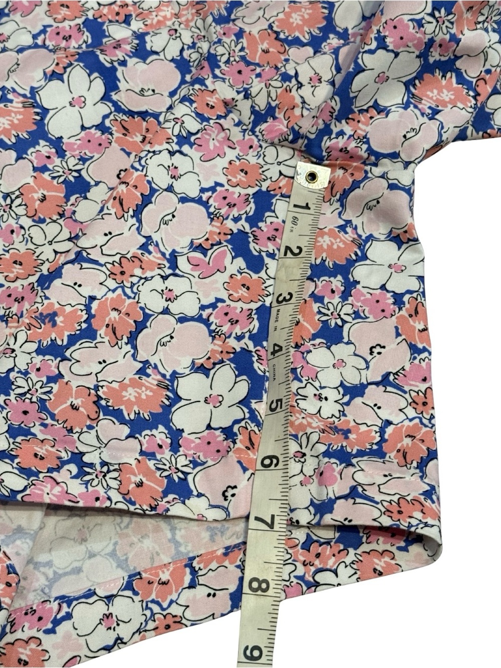 Talbots 12 Blue Floral Chino Shorts Pink Coral Preppy Cotton Summer - Picture 7 of 8